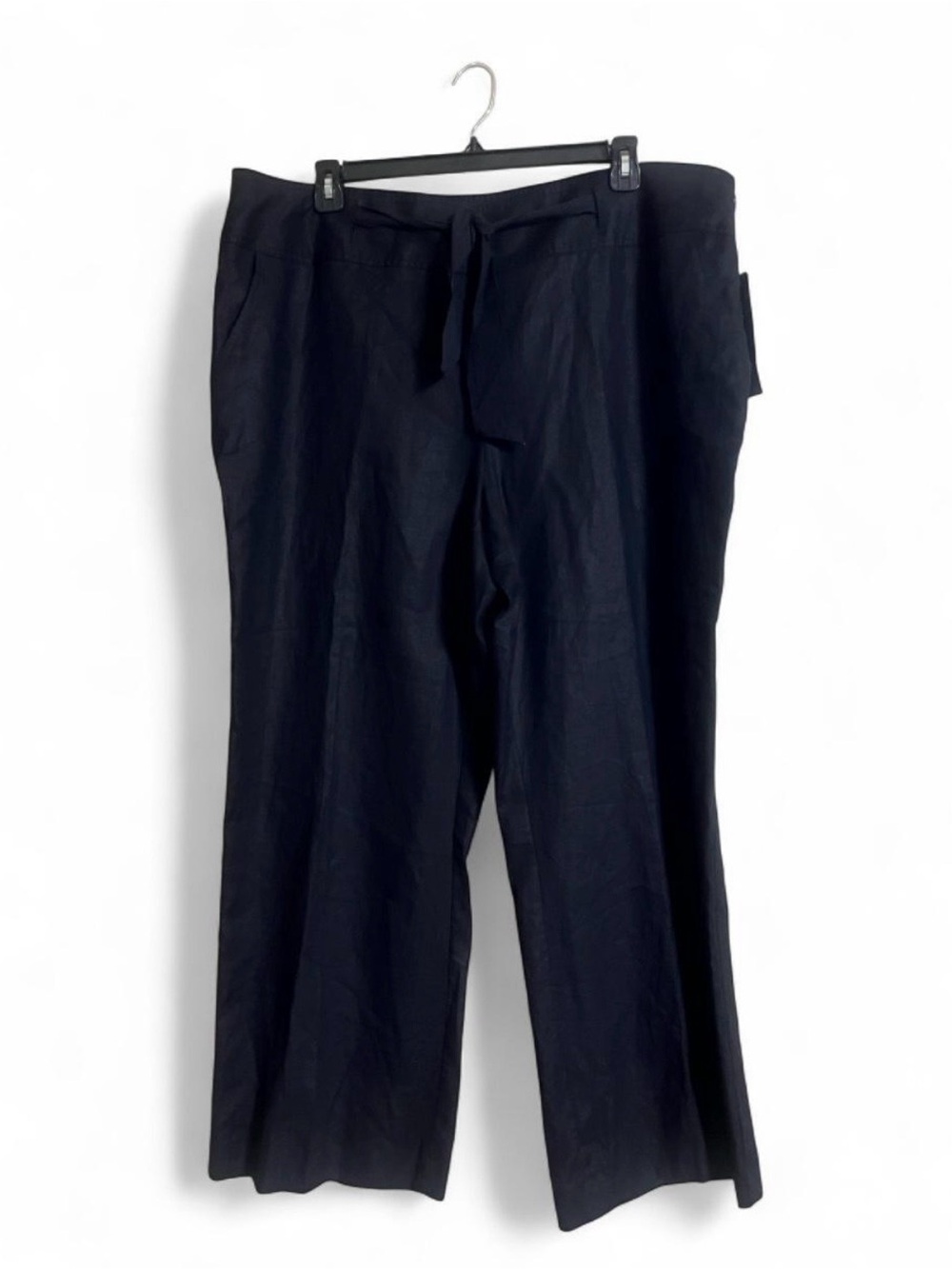 Style&Co Pants Sz 22W Black 100% Linen Drawstring Wide Leg Pockets